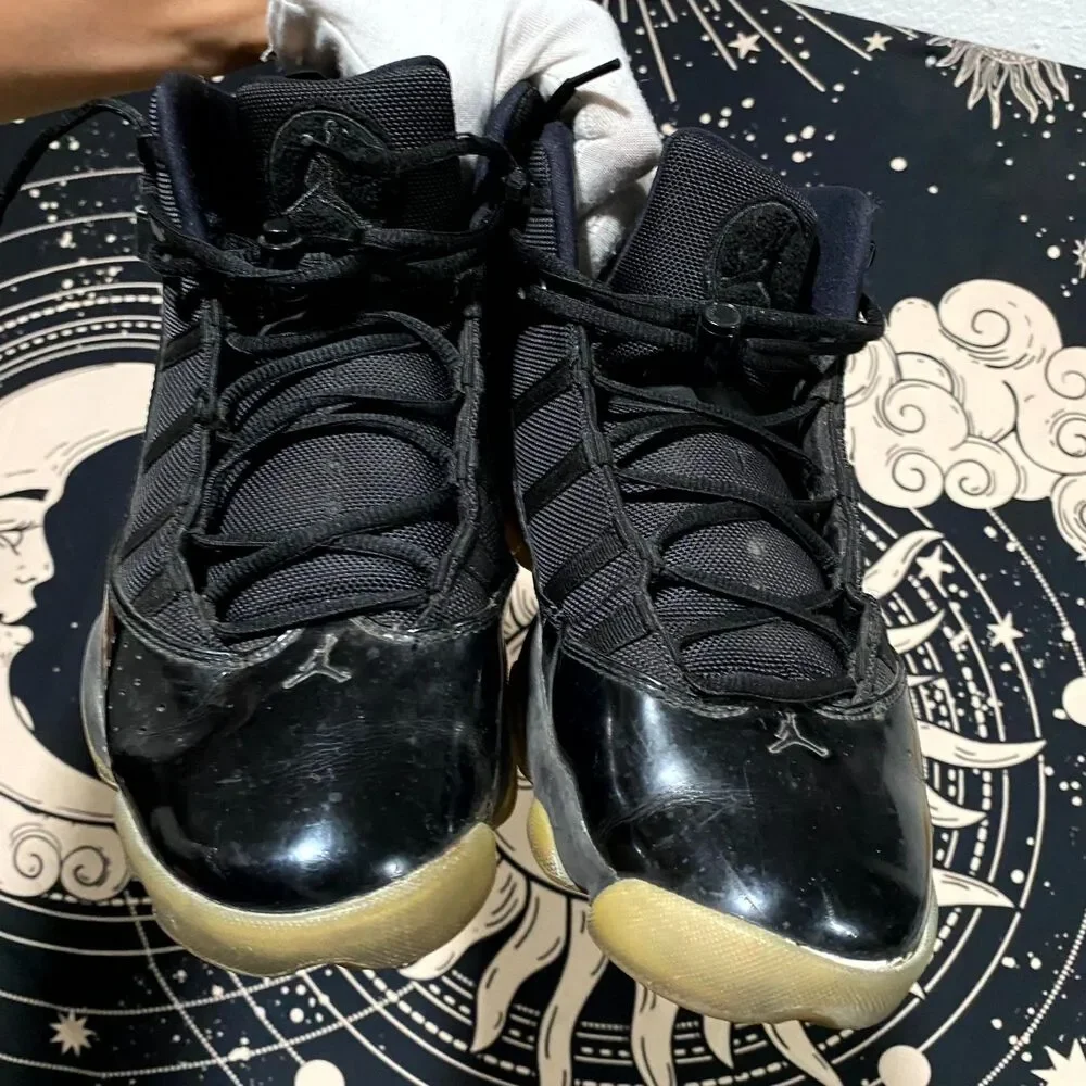 Air Jordan 6 Rings 322992-011 Athletic Sneaker Mens 12 Black Leather Basketball